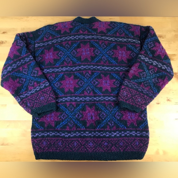 SOLD - Newari Wool Nepal Hand Knit Heavy Cardigan Sweater w/ Pockets size M - Picture 13 of 16